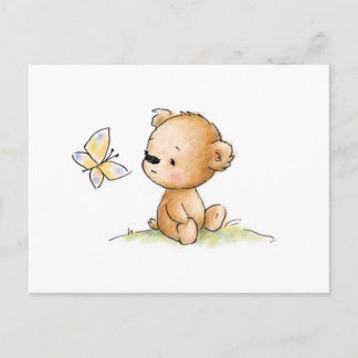 Zeichn eines niedlichen Teddybären mit Schmetterli Postkarte