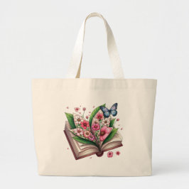 Zeichn eines offenen Buches mit Blume Jumbo Stoffbeutel