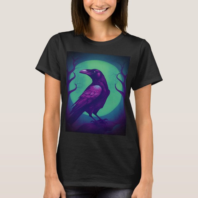 Zeichn eines Rabe auf hellgrünem, blauen Hintergru T-Shirt (Vorderseite)