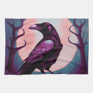 Zeichn eines Raben auf graublauem Hintergrund Geschirrtuch