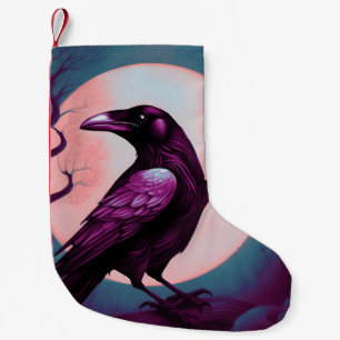 Zeichn eines Raben auf graublauem Hintergrund Kleiner Weihnachtsstrumpf