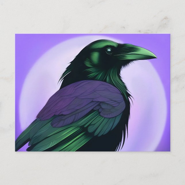 Zeichn eines Raben auf neonischem lila Hintergrund Postkarte (Vorderseite)