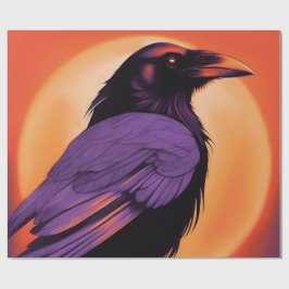 Zeichn eines Raben auf neonorangefarbenem Hintergr Geschenkpapier