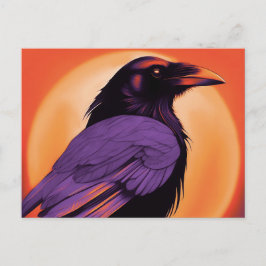 Zeichn eines Raben auf neonorangefarbenem Hintergr Postkarte