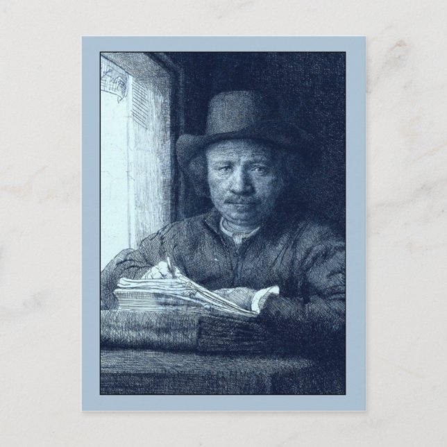 Zeichn eines Rembrandts an einem Fenster Postkarte (Vorderseite)