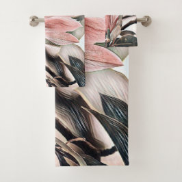 Zeichn eines rosa Magnolienbades in der Blume Badhandtuch Set