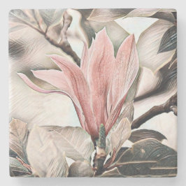 Zeichn eines rosa Magnolienzweiges Steinuntersetzer