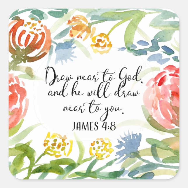 Zeichn nahe an Gott | James 4:8 Quadratischer Aufkleber (Vorderseite)