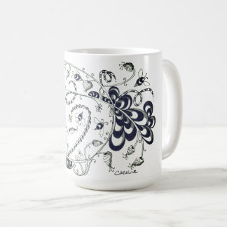 Zeichne, schwarz-weiße Stifte mit Bienendarstellun Kaffeetasse