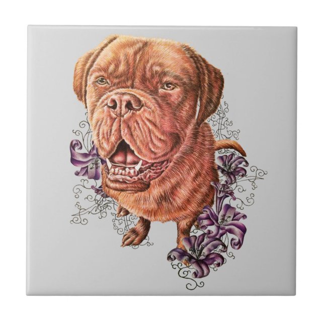 Zeichnen der Brownmastiff-Hundekunst und -lilien Fliese (Vorderseite)