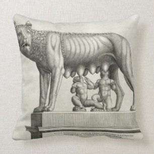 Zeichnen der Etruscan Bronze des Siewolf suc Kissen