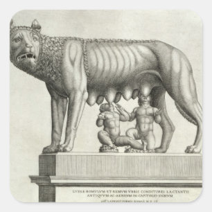 Zeichnen der Etruscan Bronze des Siewolf suc Quadratischer Aufkleber