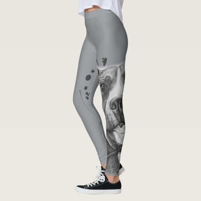 Zeichnen der Pitbull Hundetierkunst auf Farbe Leggings (Links)