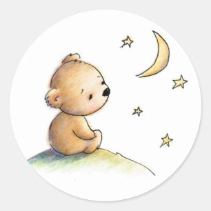 Zeichnen des niedlichen Teddybären, der den Stern Runder Aufkleber