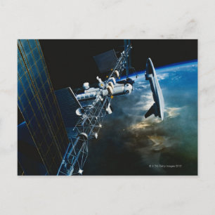Zeichnen einer Raumstation über der Erde Postkarte