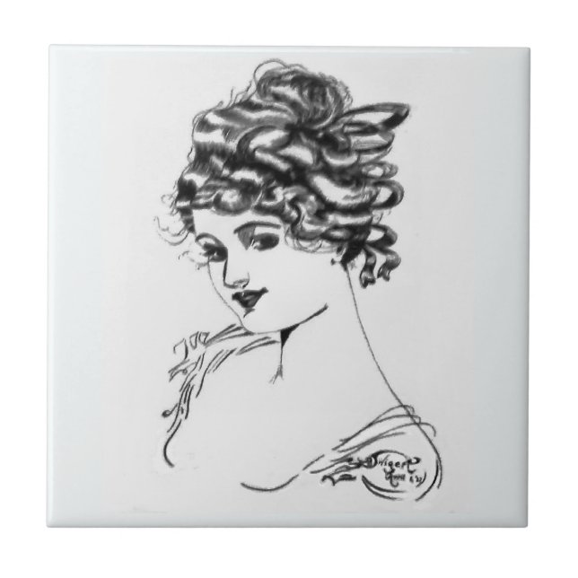 Zeichnen Kunst Nouveau Damen-1917 Tinte Fliese (Vorderseite)