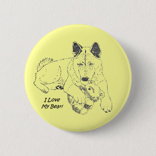 Zeichnen niedlichen Akita-Hundes mit Teddybären Button