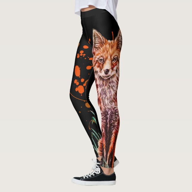 Zeichnen roter Fox-Tierkunst und der orange Farbe Leggings (Links)