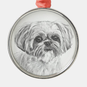 Zeichnen Shih-Tzu Silbernes Ornament