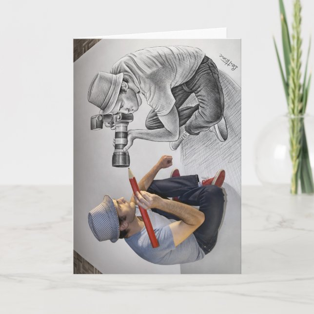 Zeichnen Sie gegen Kamera - Kunst 3D - Fotograf an Karte (Vorderseite)