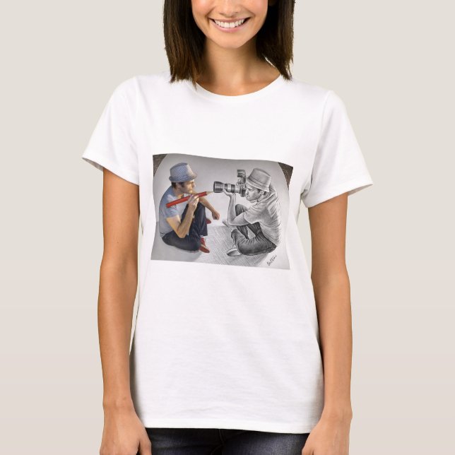 Zeichnen Sie gegen Kamera - Kunst 3D - Fotograf an T-Shirt (Vorderseite)