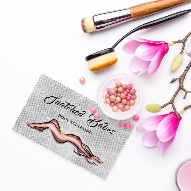 Zeichnen Sie Ihre Marke mit Körpermodellierung Sch Visitenkarte (Body Sculpting Beauty Logo Massage Silver Rose Business Card)