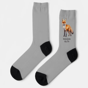 Zeichnend Aquarellroter Fox, Text auf Grau Socken