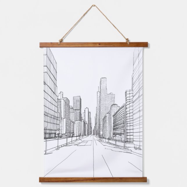 Zeichnend Architektur Wandteppich Mit Holzrahmen (Vorderseite)