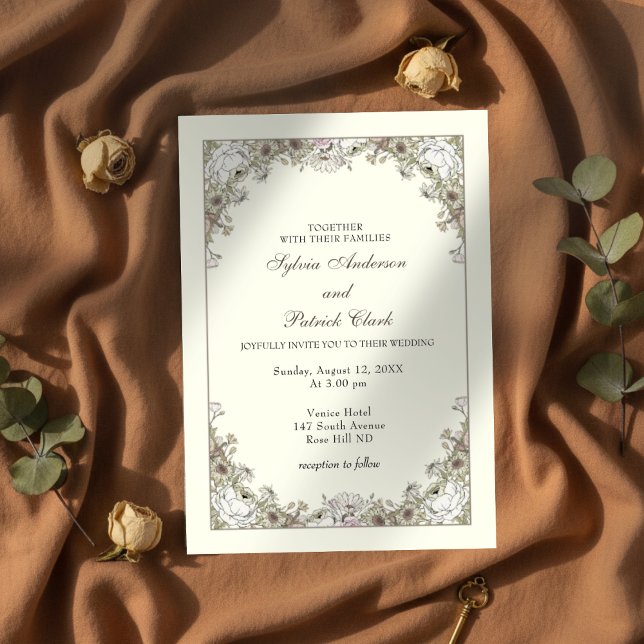 Zeichnend Blume Elfenbeinromantik Einladung (Von Creator hochgeladen)