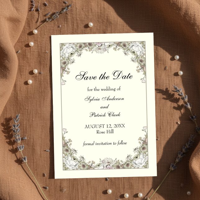 Zeichnend Blume Elfenbeinromantik Save The Date (Von Creator hochgeladen)