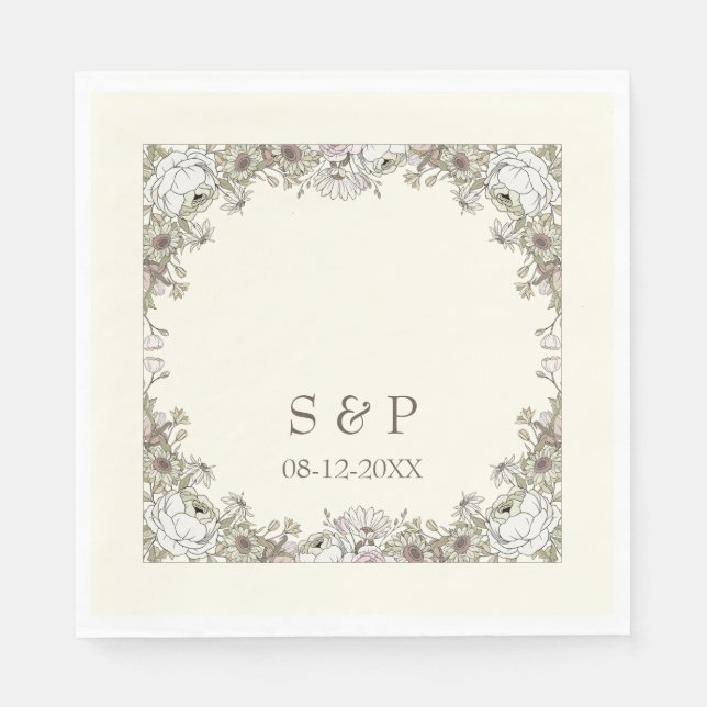 Zeichnend Blume Elfenbeinromantik Serviette (Vorderseite)