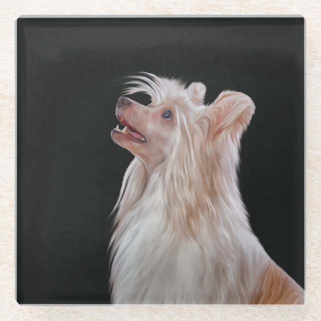 Zeichnend Chinesischer Katzenhund Glasuntersetzer (Vorderseite)