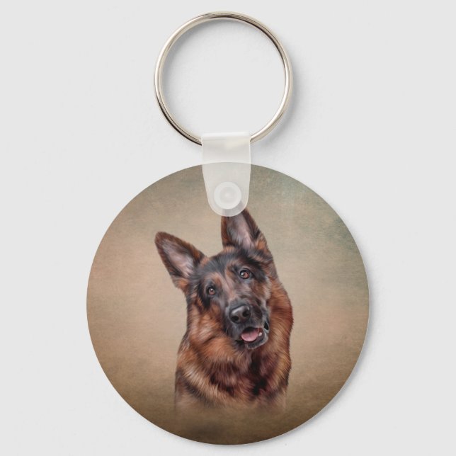 Zeichnend deutscher Schäferhund Schlüsselanhänger (Vorderseite)