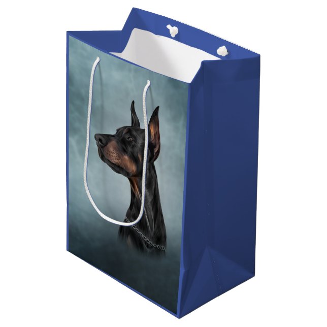 Zeichnend Doberman-Hund Mittlere Geschenktüte (Vorderseite Schrägansicht)