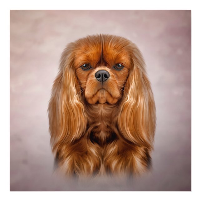 Zeichnend Dog Cavalier King Charles Spaniel Fotodruck (Vorne)