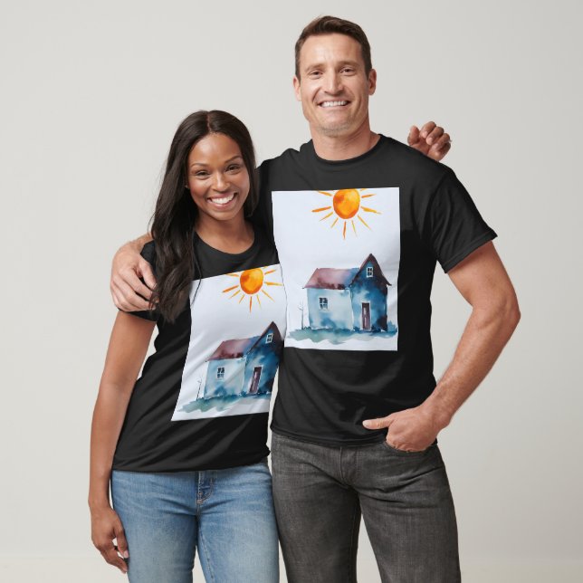 Zeichnend Farbe, Haus und Sonne aus Kinderarbeit T-Shirt (Unisex)