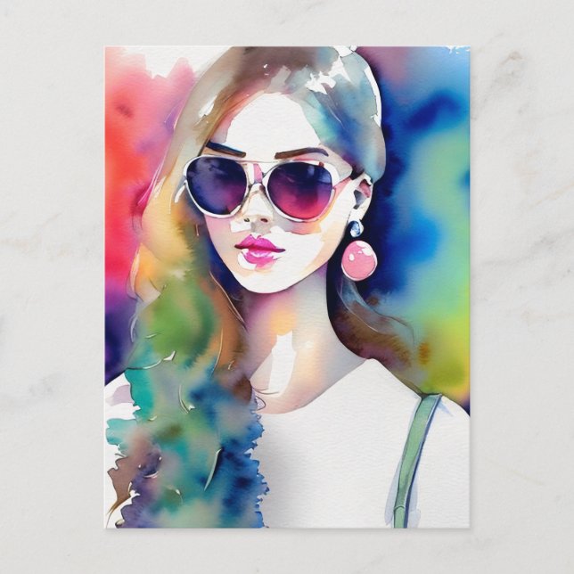 Zeichnend Girl Illustration, Mode Girl, Frau Postkarte (Vorderseite)