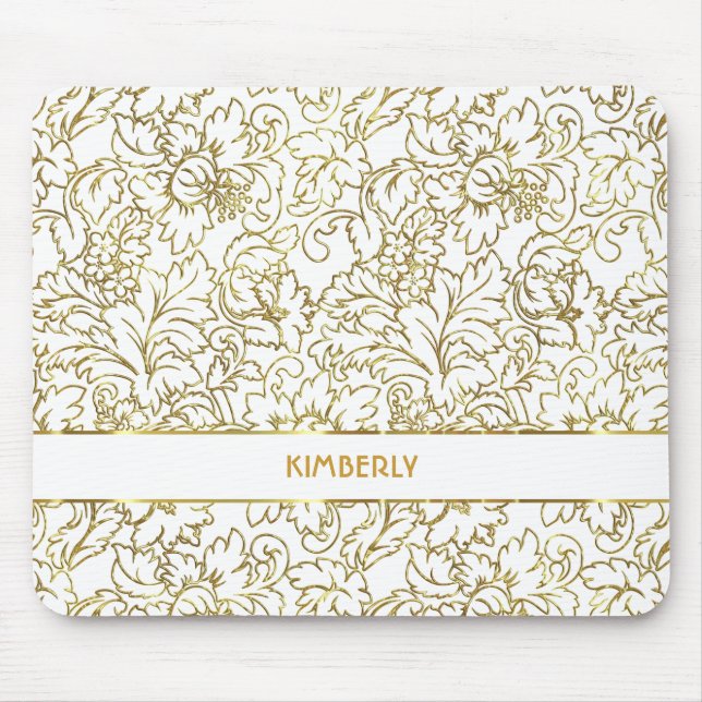 Zeichnend GoldfloralDamaskus, weißer Hintergrund Mousepad (Vorne)