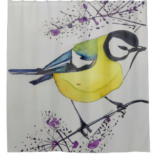 Zeichnend Great Tit Bird, handgezogener britischer Duschvorhang