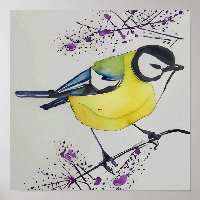 Zeichnend Great Tit Bird, handgezogener britischer Poster (Vorne)