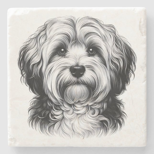 Zeichnend Havanese Hund Steinuntersetzer (Vorderseite)