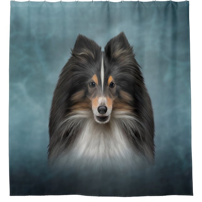 Zeichnend Hund Shetland Sheepdog, Sheltie Duschvorhang (Vorderseite)