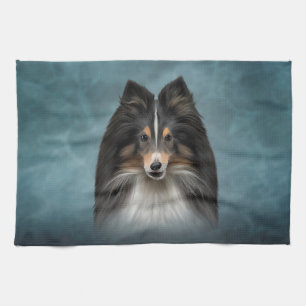 Zeichnend Hund Shetland Sheepdog, Sheltie Geschirrtuch