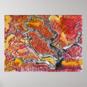 Zeichnend japanischer Ahornbaum Poster