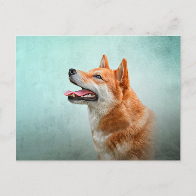 Zeichnend japanischer Shiba Inu Hund Postkarte (Vorderseite)