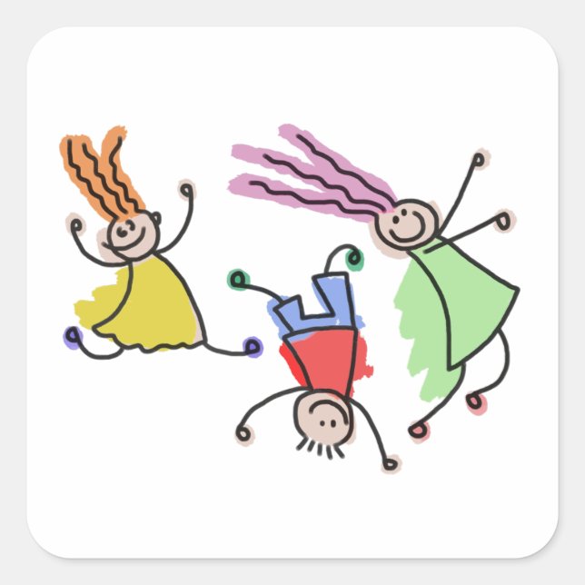 zeichnend Kinder Quadratischer Aufkleber (Vorderseite)