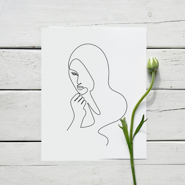 Zeichnend Linie | Minimale moderne Kunst Poster (Minimalist Line Drawing in Black and white | Contemporary Abstract Line Art Poster | woman | female)