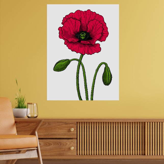 Zeichnend Mohn Poster (Wohnzimmer 2)