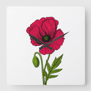 Zeichnend Mohn Quadratische Wanduhr