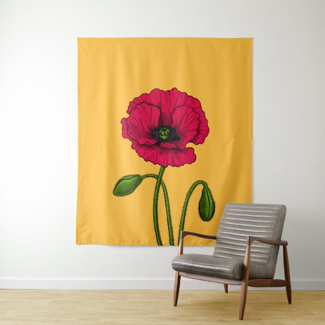 Zeichnend Mohn Wandteppich (Beispiel)